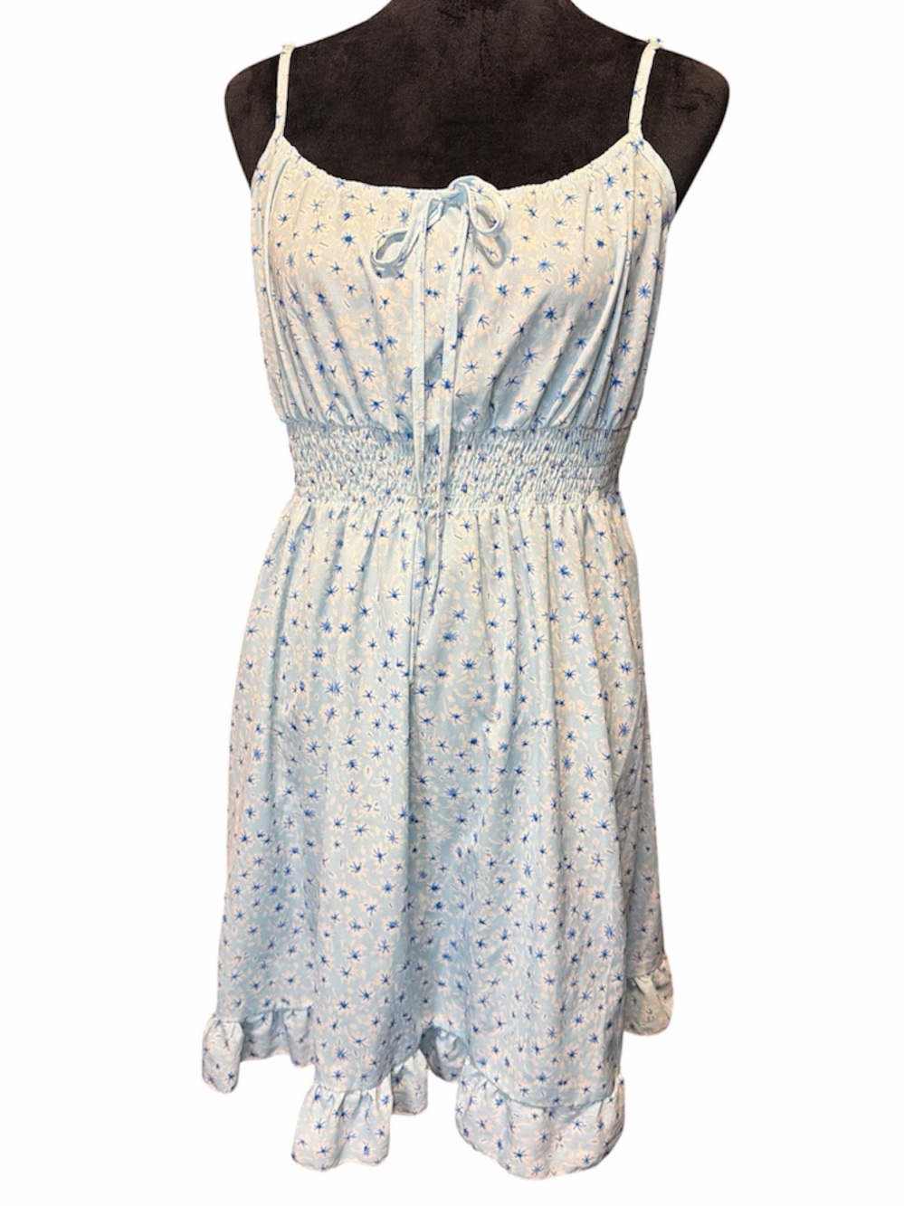 SHEIN Light Blue Floral Tie-Front Dress